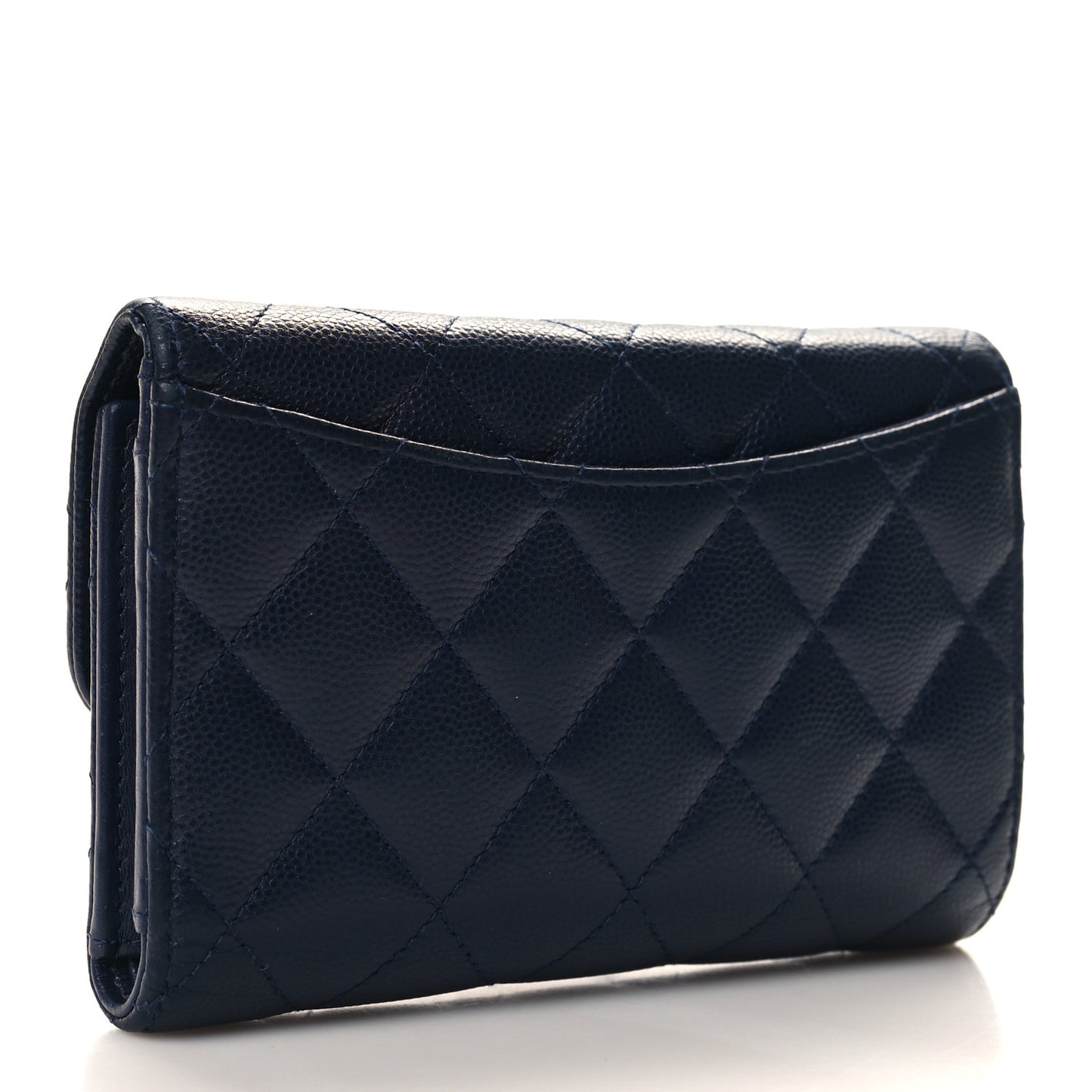 Caviar Quilted Medium Flap Wallet Dark Blue