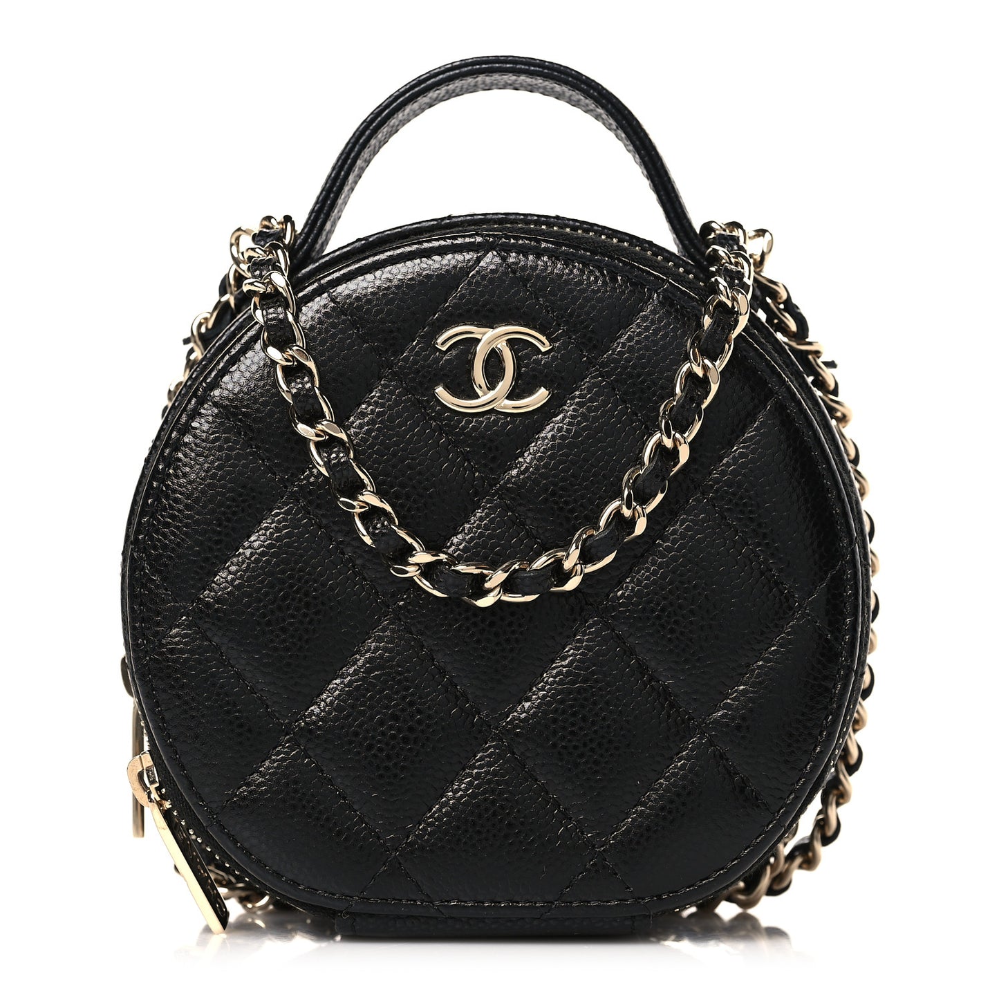 Caviar Quilted Round Handle With Care Vanity With Chain Black