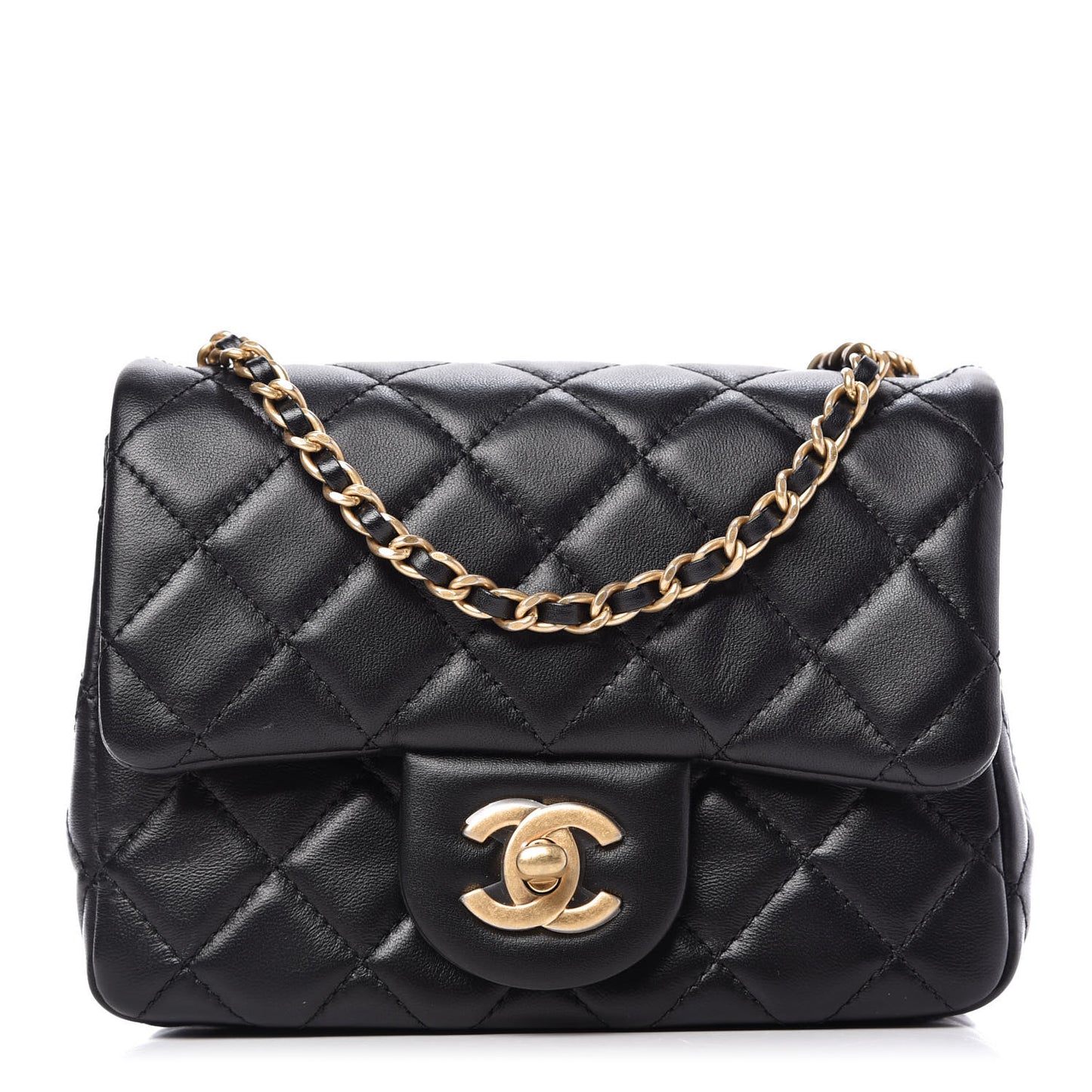 Lambskin Quilted Mini Pearl Crush Flap Black