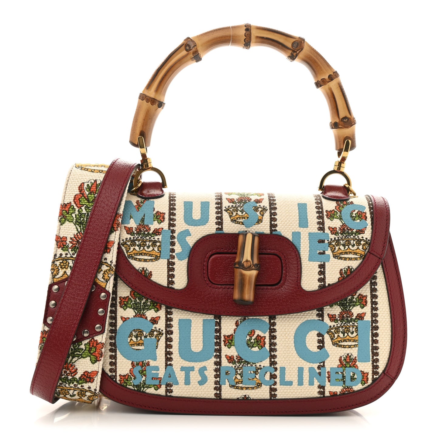 Canvas Calfskin 100 Centennial Music Medium Bamboo 1947 Top Handle Bag Ivory Red