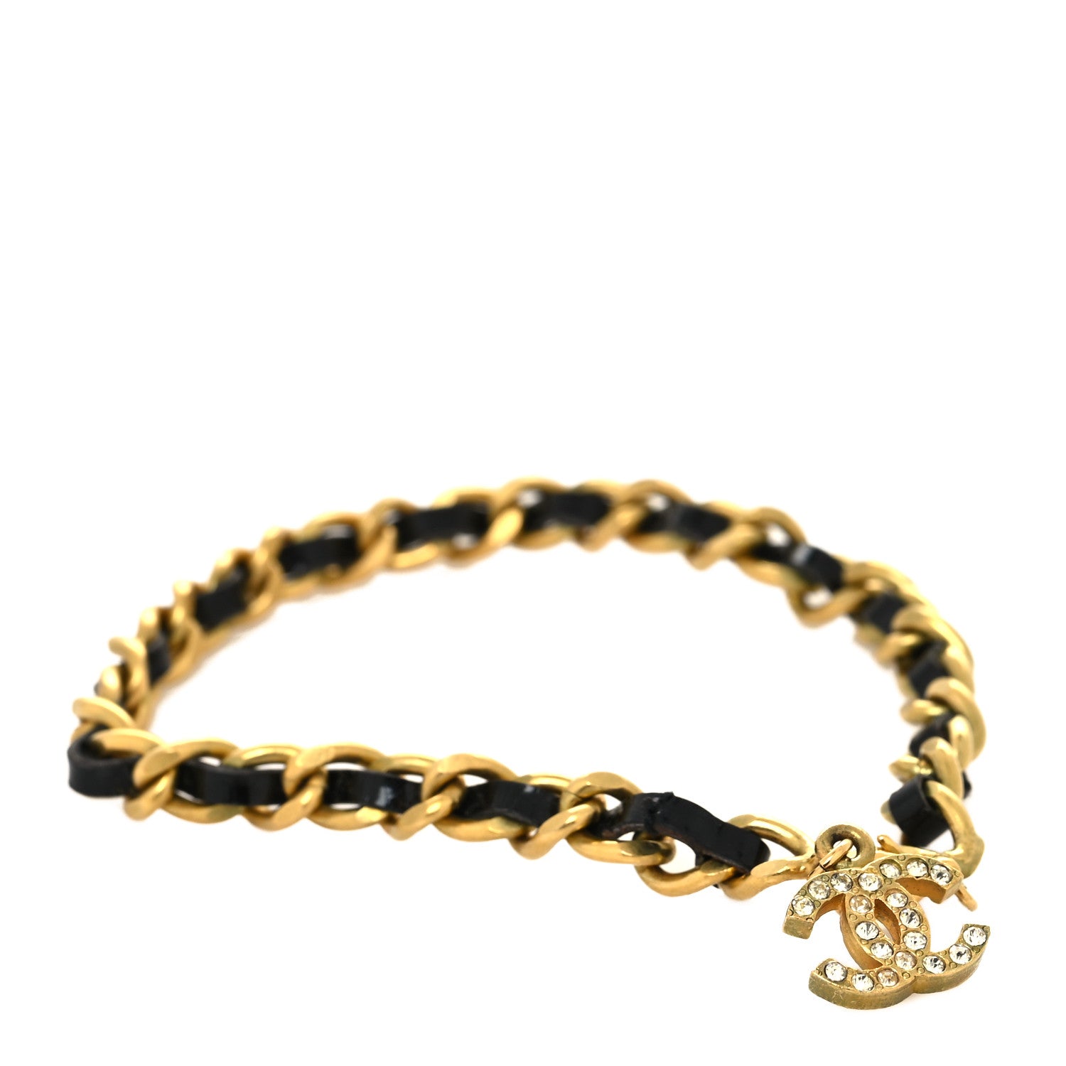Chanel Lambskin Crystal CC Chain Bracelet Black Gold 1 of 6
