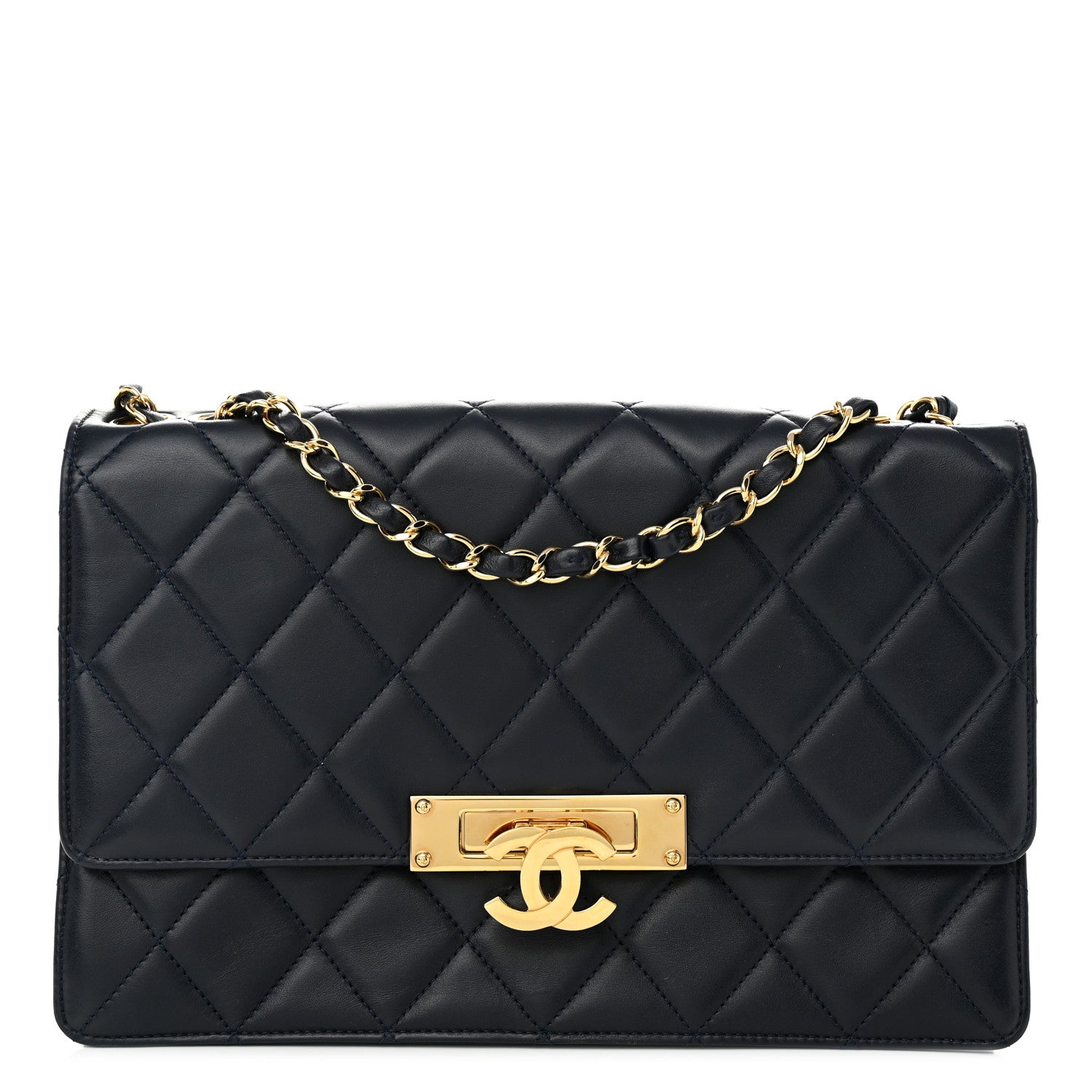Chanel Lambskin Quilted Large Golden Class Flap Navy 1 of 12