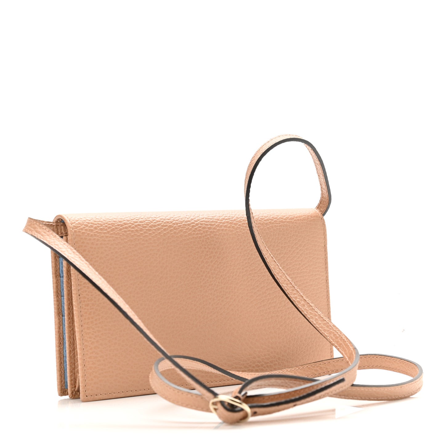 Dollar Calfskin Mini Swing Wallet Bag Camelia Mineral Blue