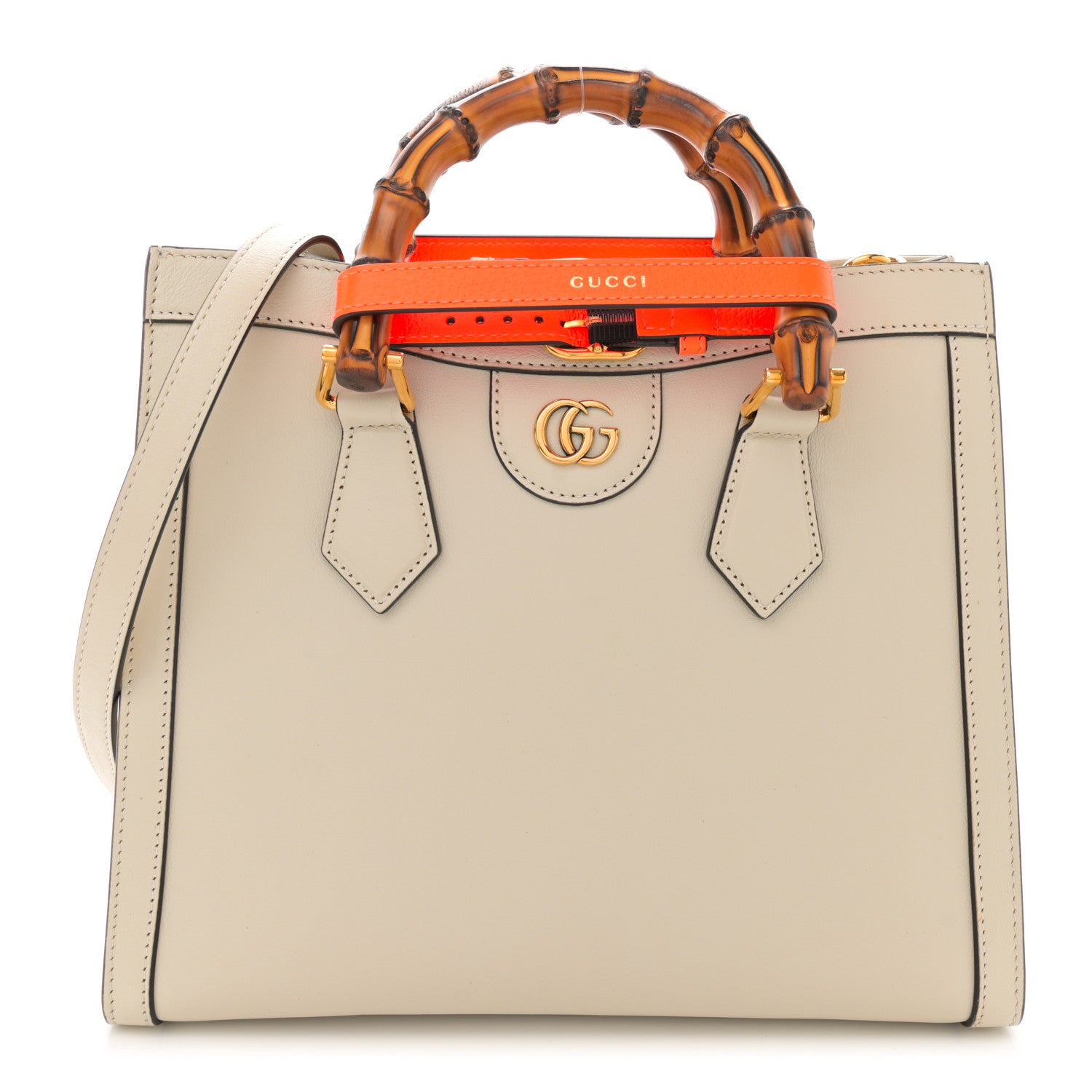 Gucci Wonka Grain Calfskin Medium Diana Tote Bag Mystic White Orange Fluo 1 of 12