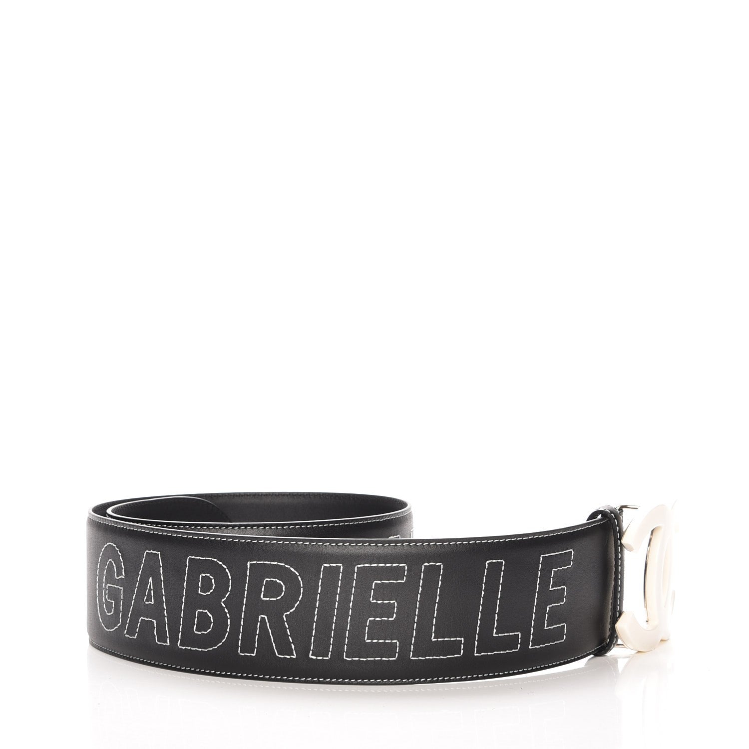 Chanel Calfskin Resin Gabrielle CC Logo Belt 75 Black White 4 of 9