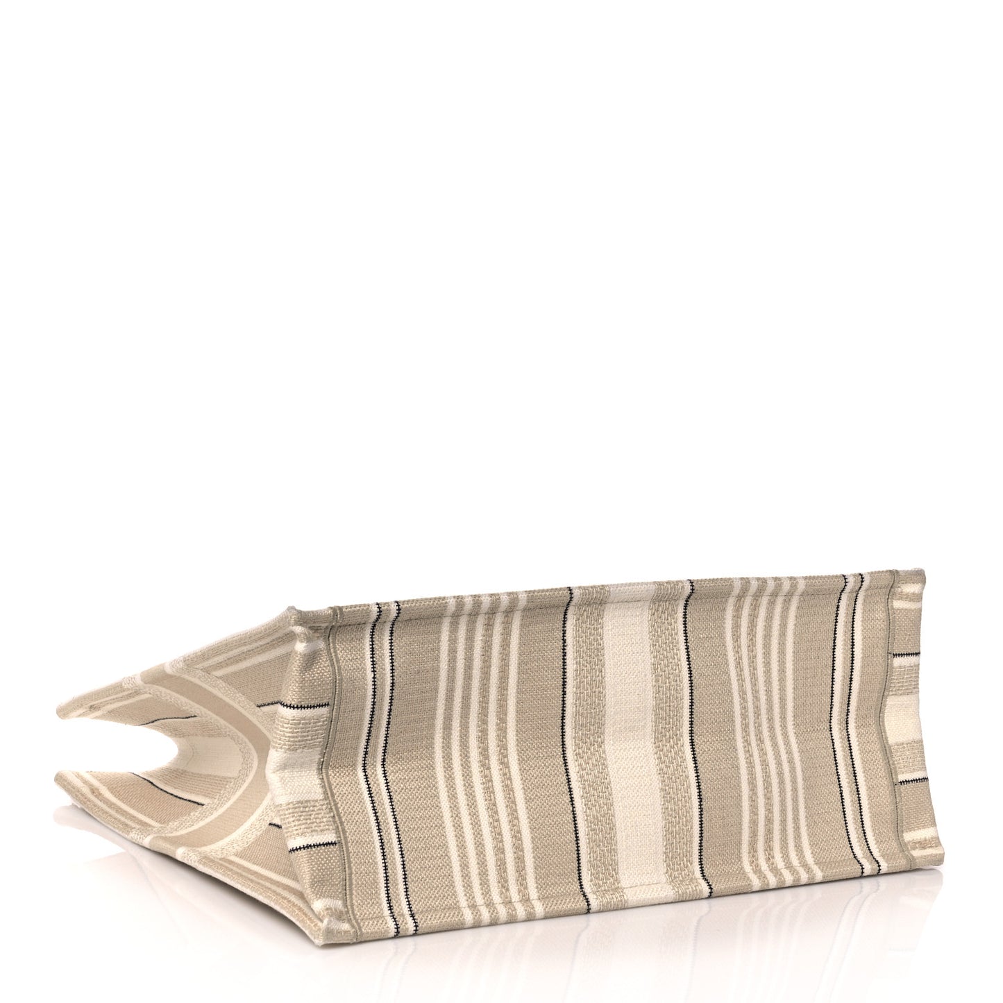 Canvas Embroidered Large Stripes Book Tote Beige