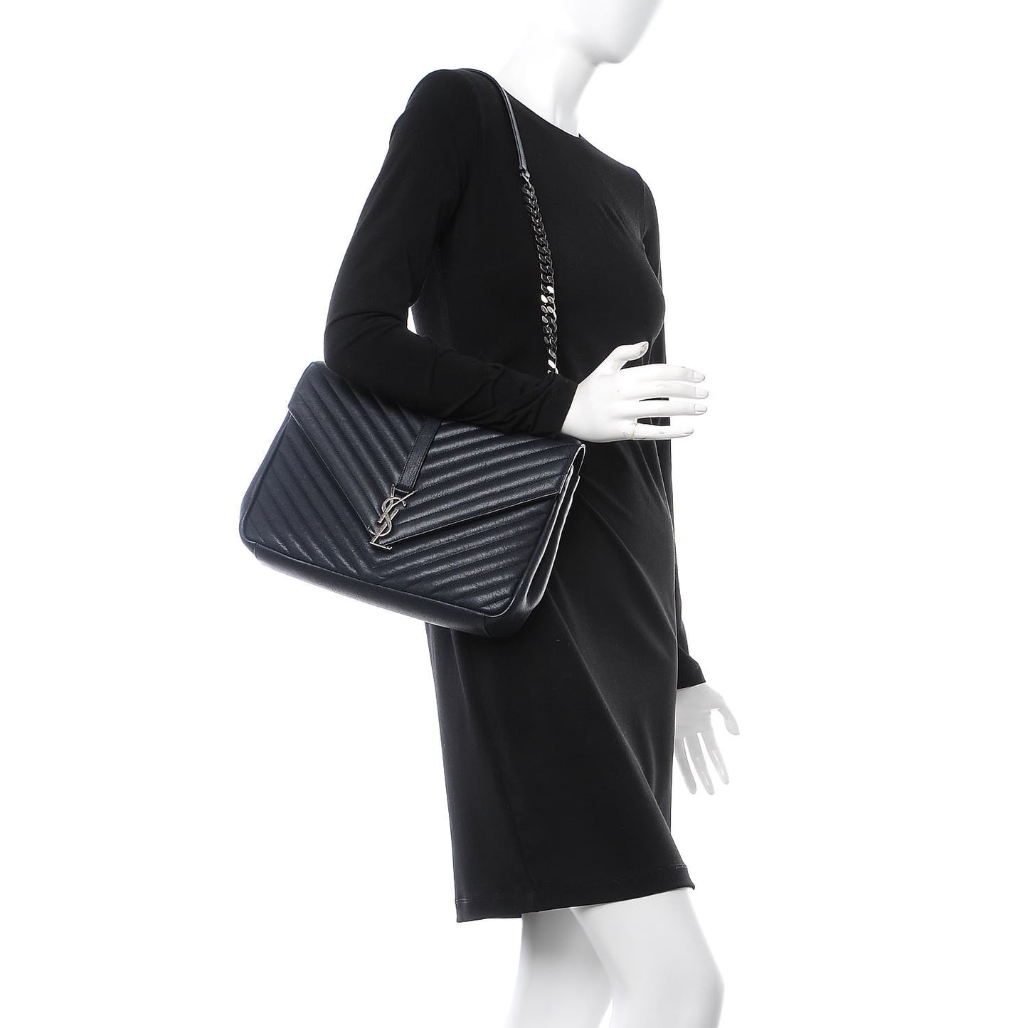 Sheepskin Matelasse Chevron Monogram Large College Satchel Navy Blue
