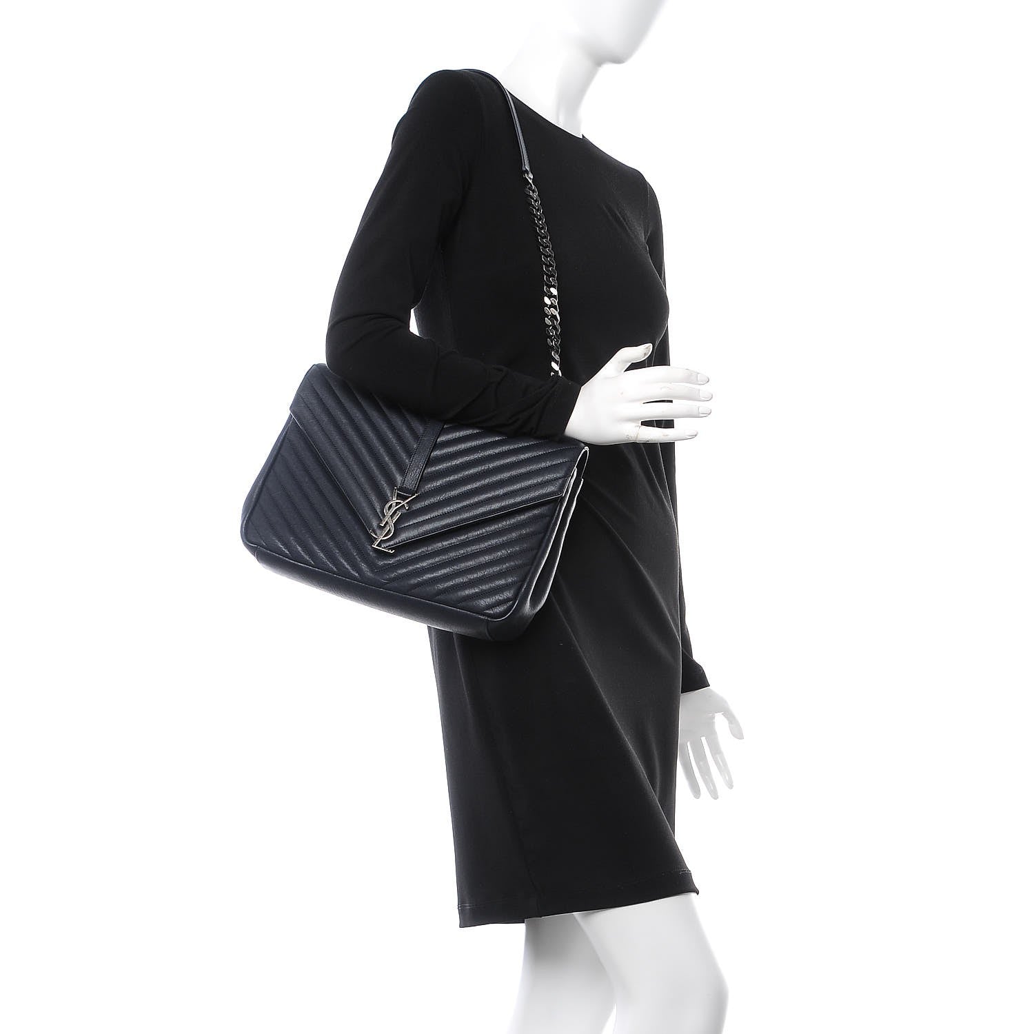 Saint Laurent Sheepskin Matelasse Chevron Monogram Large College Satchel Navy Blue 2 of 9