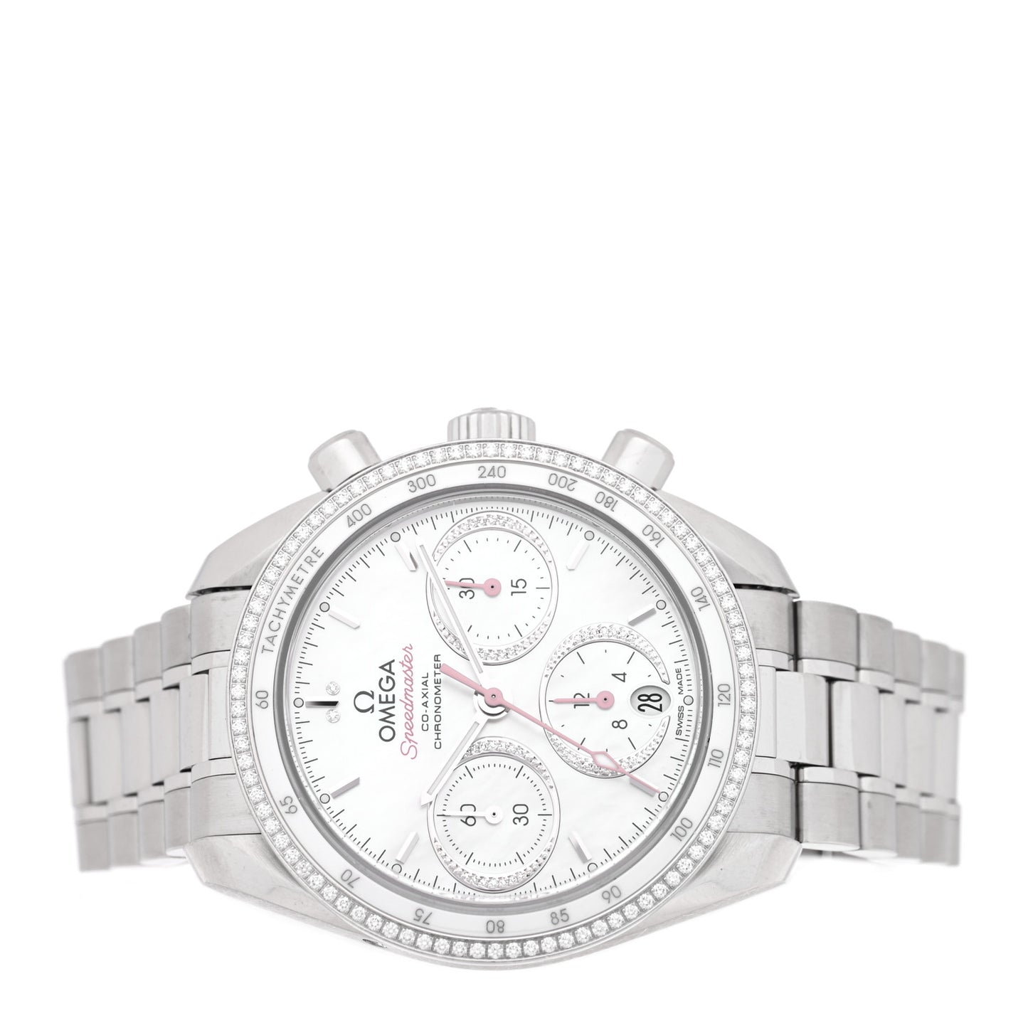 Stainless Steel Diamond Bezel Mother of Pearl 38mm Speedmaster Chronograph Automatic Watch 324.38.38.50.55.001