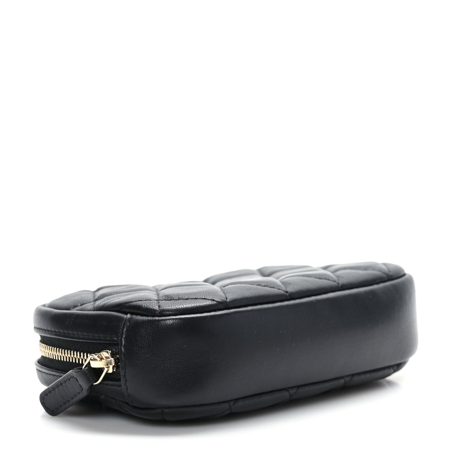 Lambskin Quilted Small Curvy Pouch Cosmetic Case Black