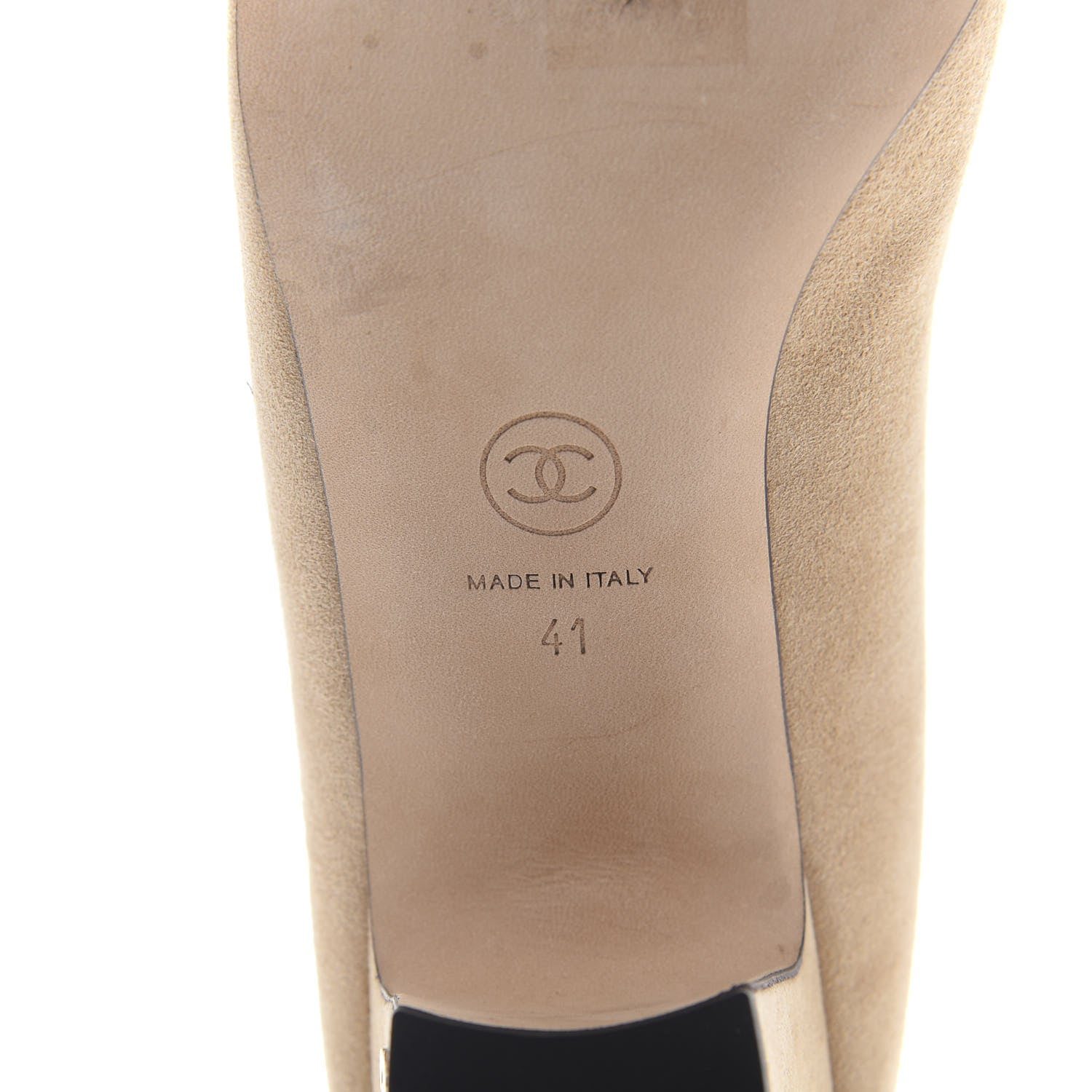 Chanel Suede Satin Cap Toe Low Heel Pumps 41 Beige Black 7 of 9