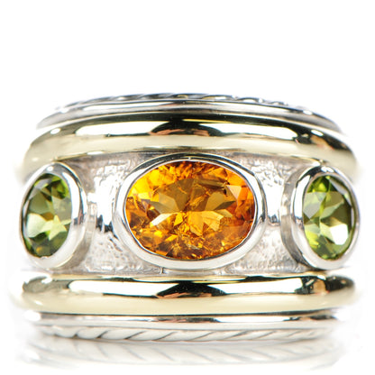 David Yurman Sterling Silver 14K Yellow Gold 17mm Citrine Peridot Renaissance Ring 57 8.25 1 of 5