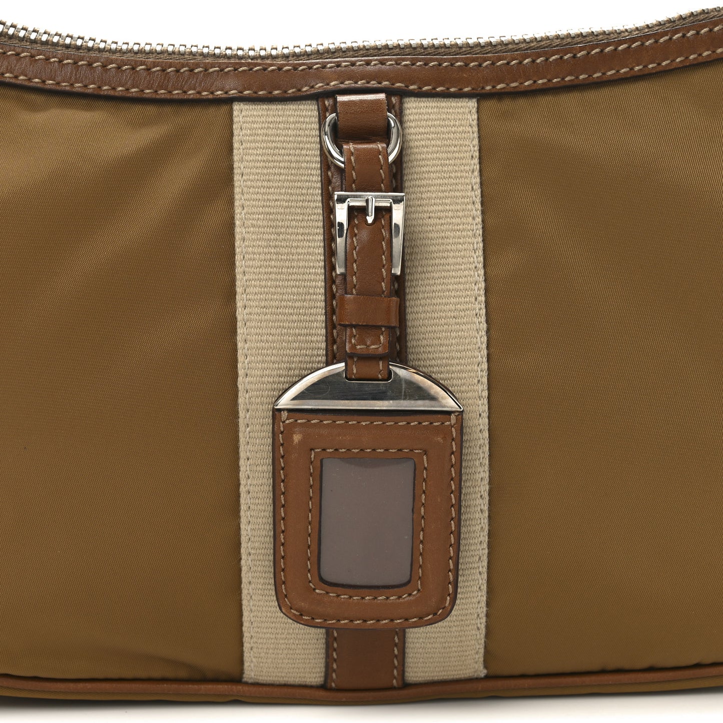 Tessuto Nylon Striped Shoulder Bag Brown Beige