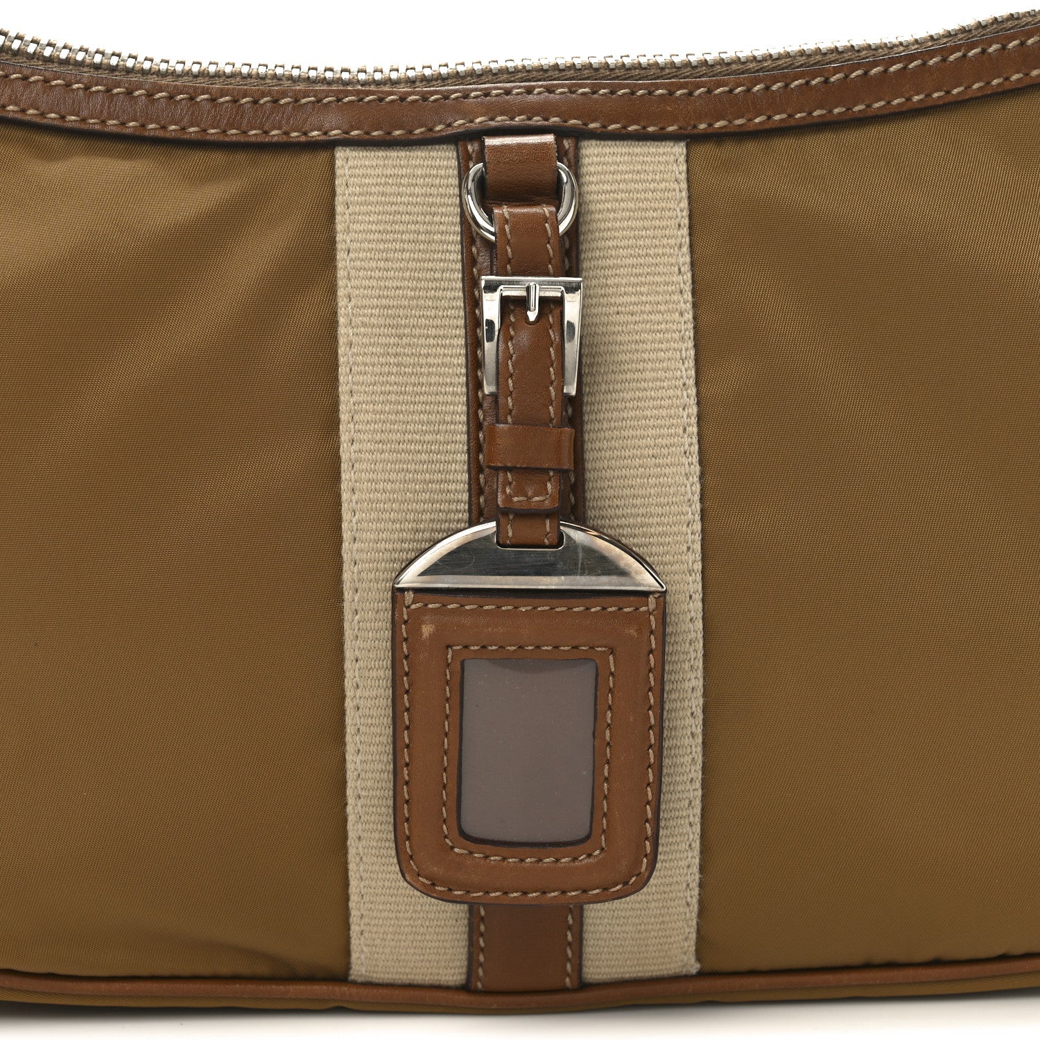 Prada Tessuto Nylon Striped Shoulder Bag Brown Beige 7 of 9