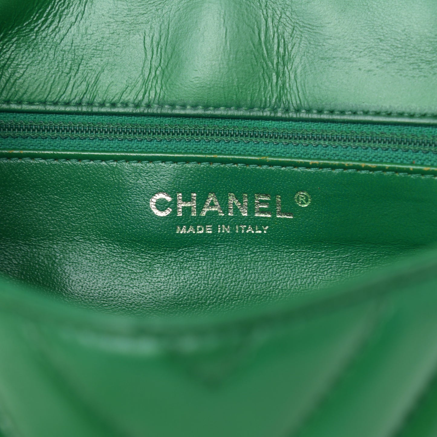 Lambskin Chevron Quilted Medium Single Flap Green
