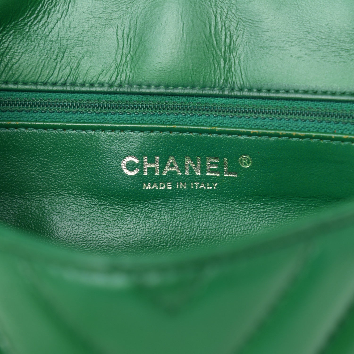 Chanel Lambskin Chevron Quilted Medium Single Flap Green 7 of 13