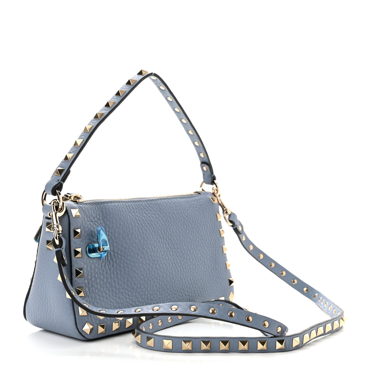 Valentino Garavani Pebbled Calfskin Small Rockstud Flip Lock Shoulder Bag Niagara 3 of 9