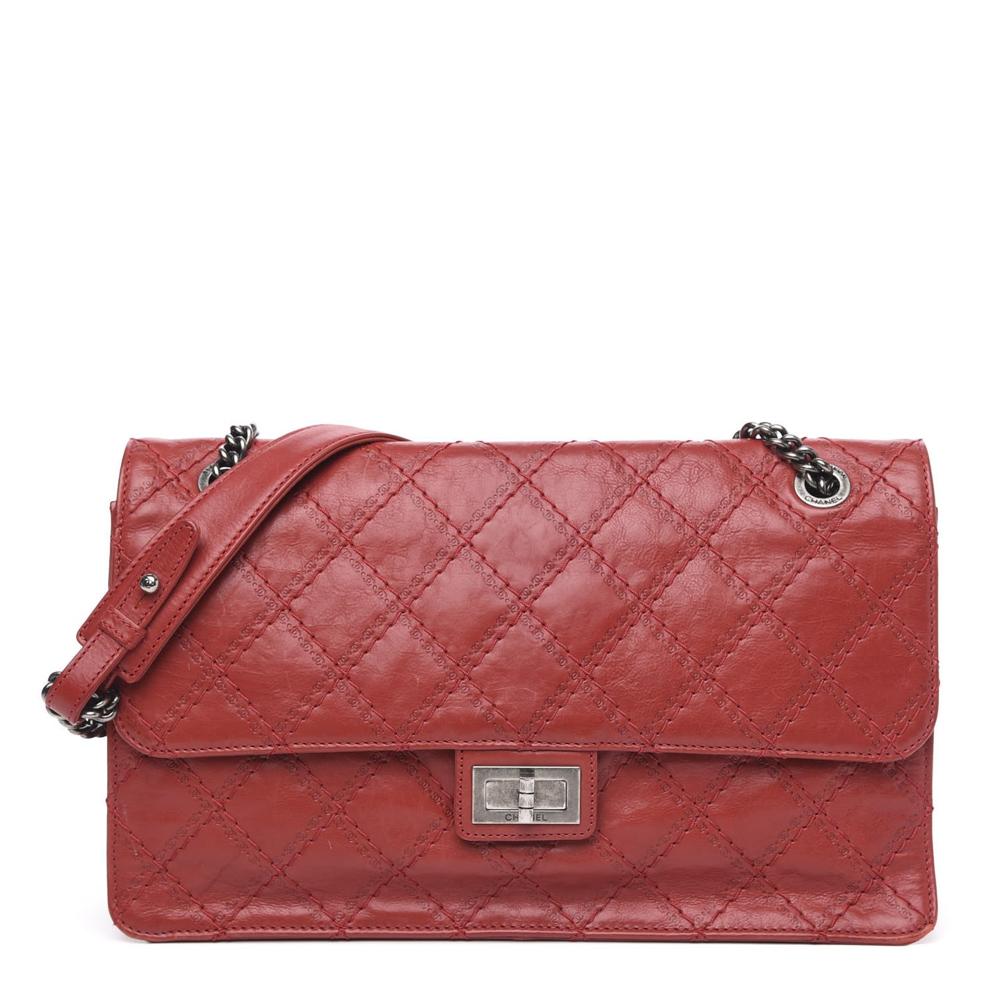 Aged Calfskin Embossed Logo Quilted 2.55 Reissue 227 Flap Red