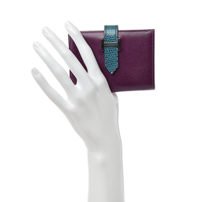 Hermes Tadelakt Lizard Bearn Card Holder Wallet Violet Bleu Petrole 2 of 6