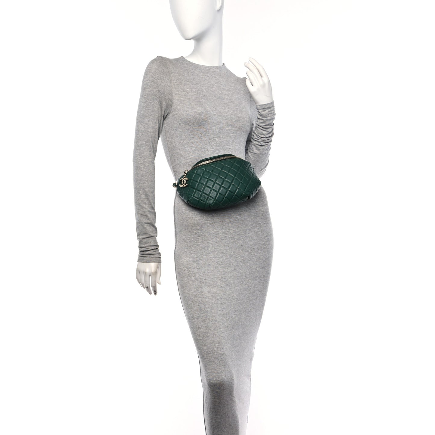 Calfskin Quilted Banane Waist Bag Fanny Pack Dark Green