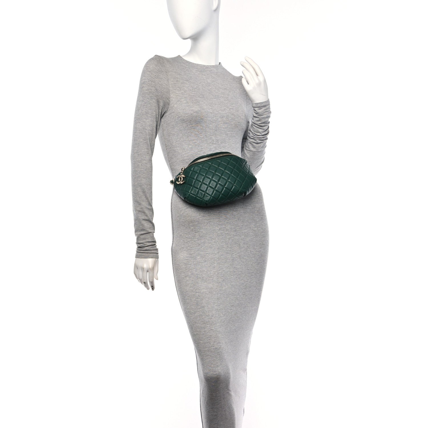Chanel Calfskin Quilted Banane Waist Bag Fanny Pack Dark Green 2 of 14