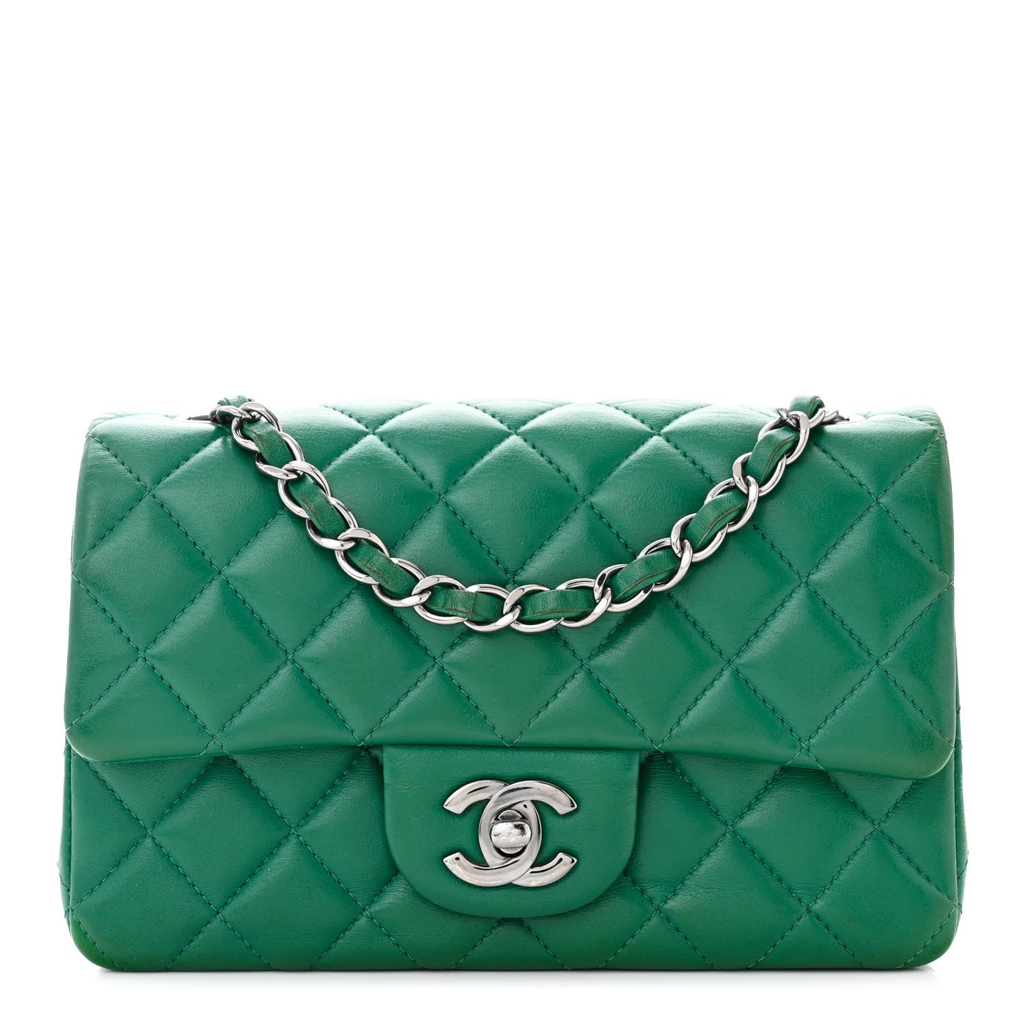 Chanel Lambskin Quilted Mini Rectangular Flap Dark Green 1 of 10