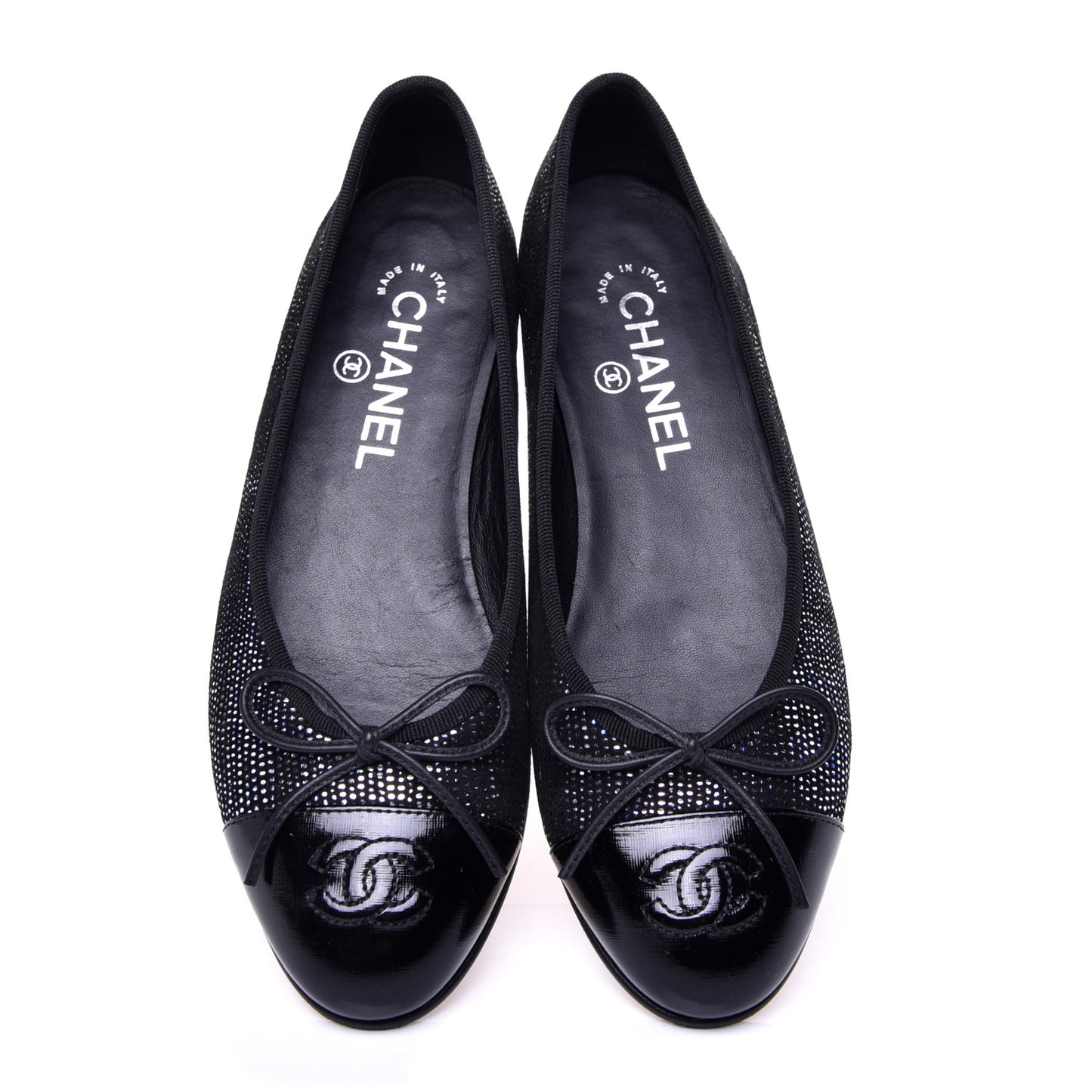 Fantasy Goatskin Patent Calfskin CC Cap Toe Ballerina Flats 36.5 Black Blue