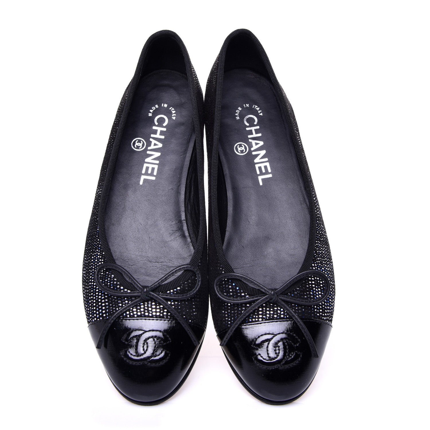 Chanel Fantasy Goatskin Patent Calfskin CC Cap Toe Ballerina Flats 36.5 Black Blue 5 of 11