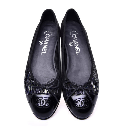 Chanel Fantasy Goatskin Patent Calfskin CC Cap Toe Ballerina Flats 36.5 Black Blue 5 of 11