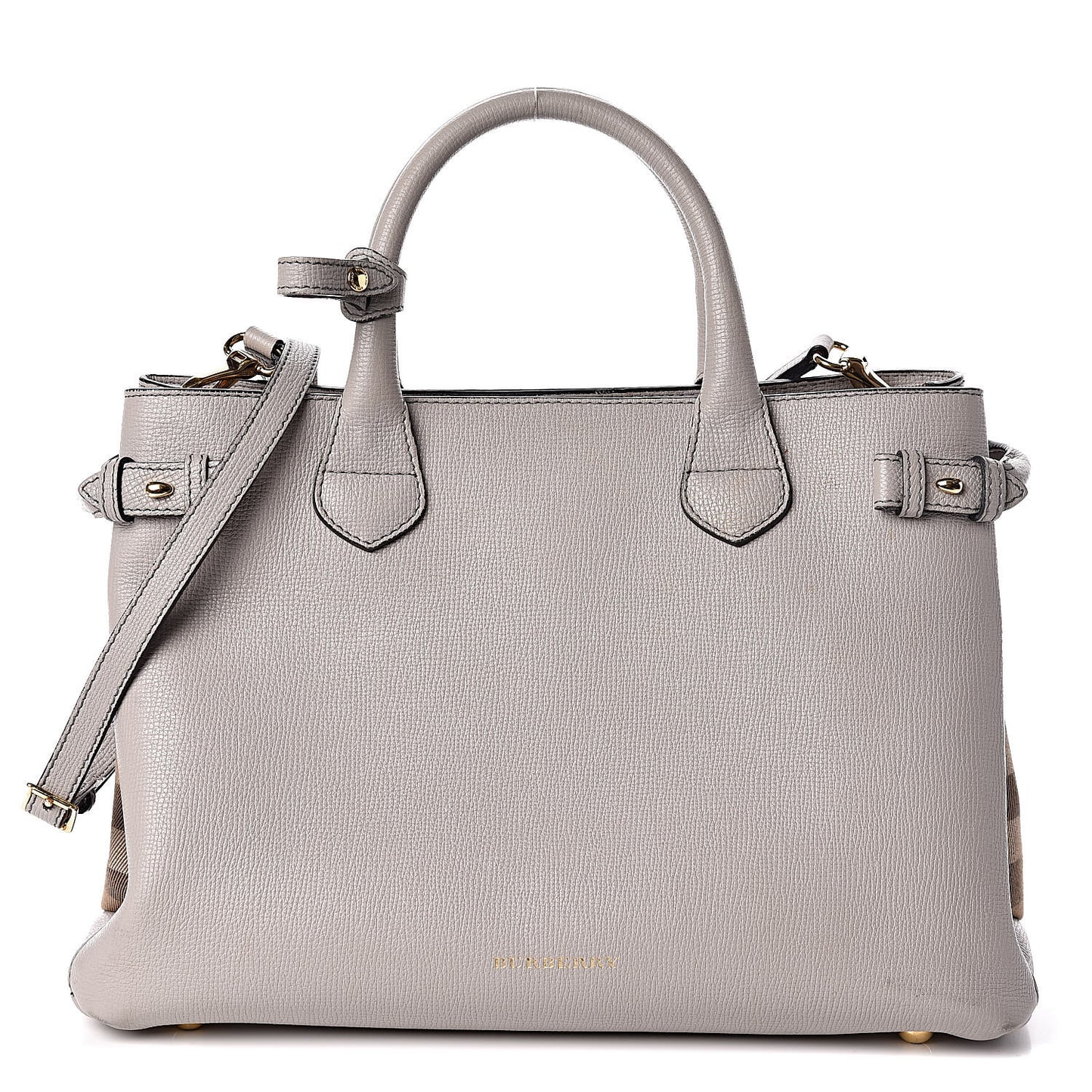 Derby Calfskin House Check Medium Banner Tote Pale Grey