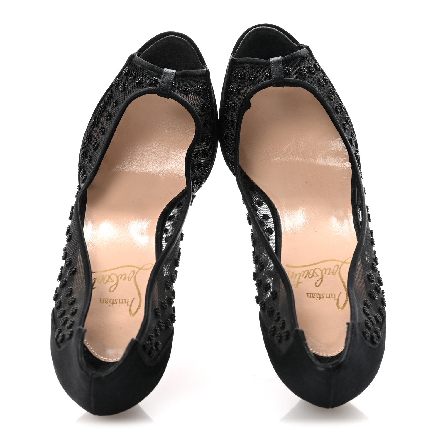 Christian Louboutin Satin Mesh Beaded Pumps 35.5 Black 2 of 8