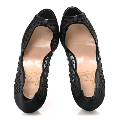 Christian Louboutin Satin Mesh Beaded Pumps 35.5 Black 2 of 8