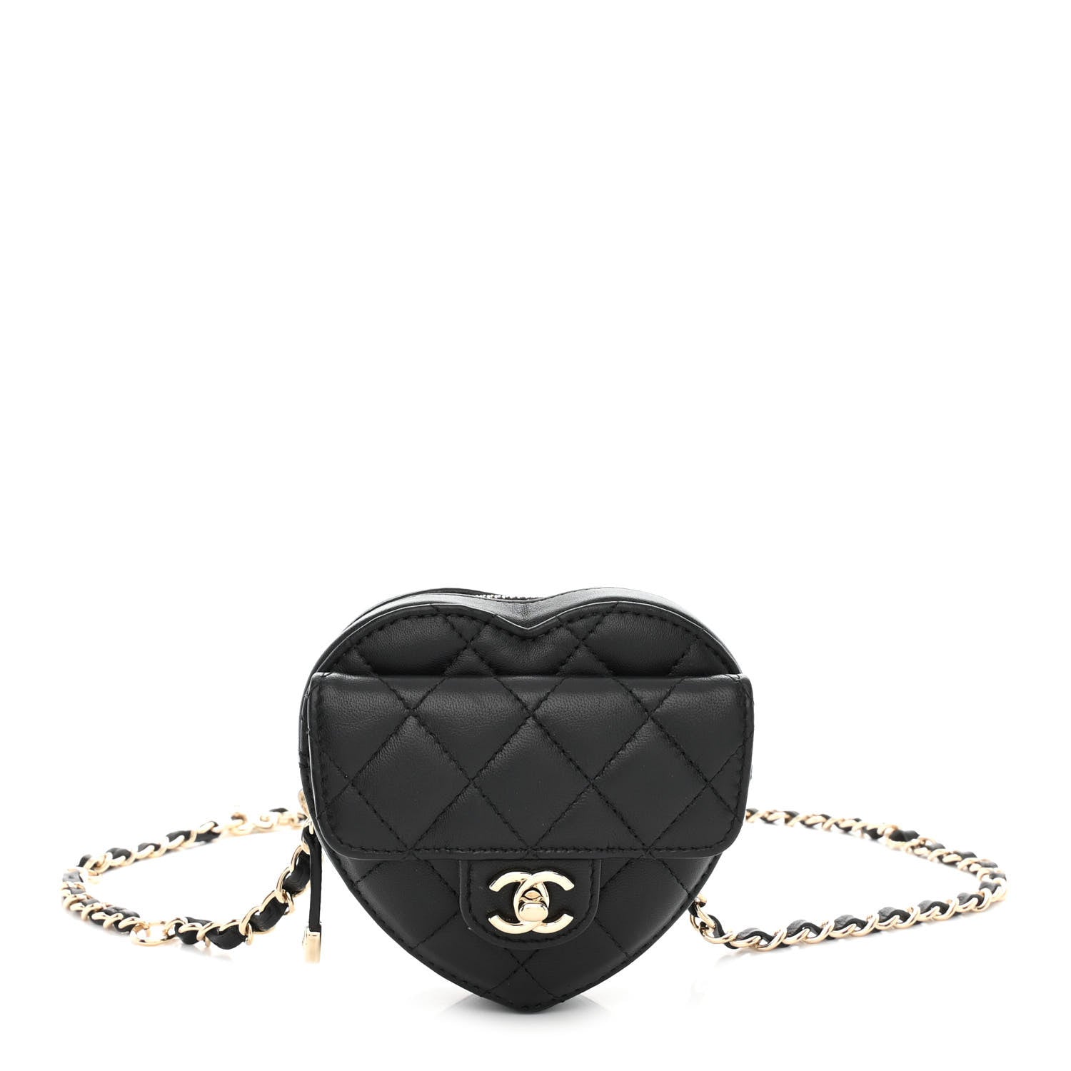 Chanel Lambskin Quilted CC In Love Heart Waist Belt Bag With Chain Black 1 of 13
