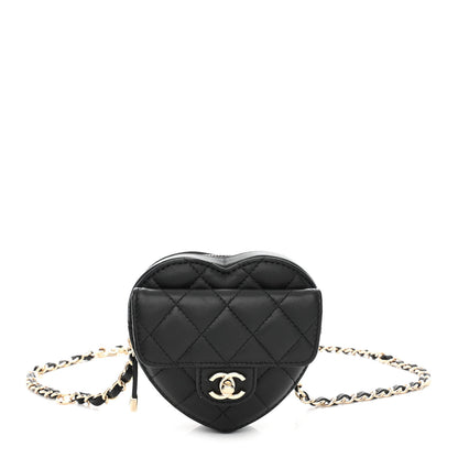 Chanel Lambskin Quilted CC In Love Heart Waist Belt Bag With Chain Black 1 of 13