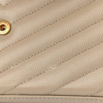 Saint Laurent Grain De Poudre Matelasse Chevron Cassandre Chain Wallet Deep Beige 9 of 9