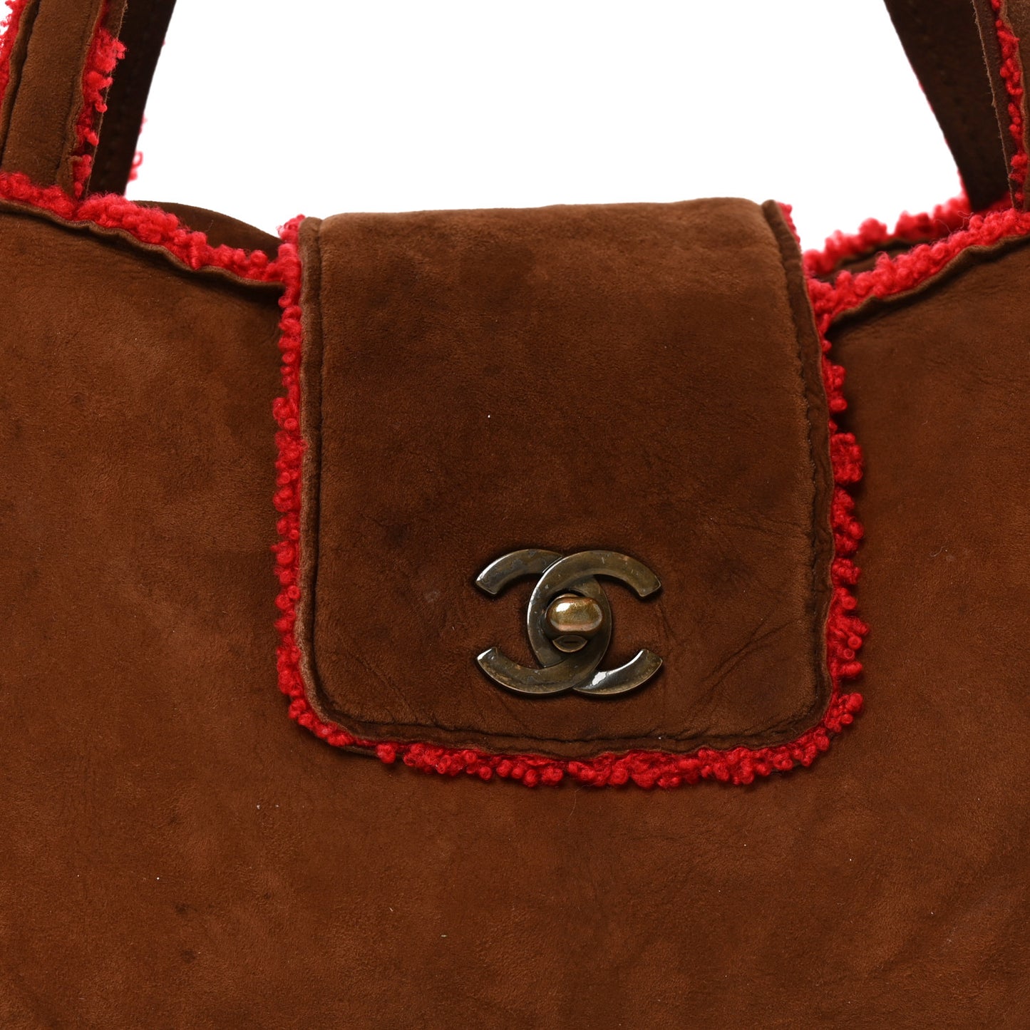 Suede Shearling Shoulder Bag Brown