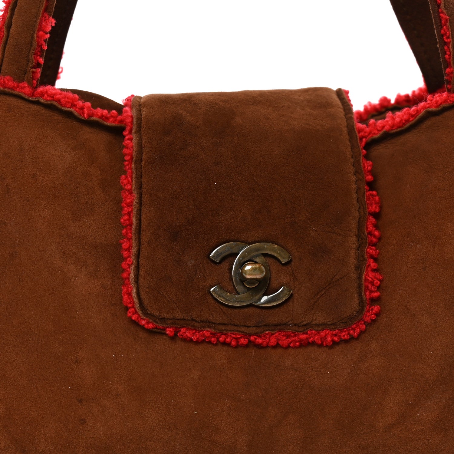 Chanel Suede Shearling Shoulder Bag Brown 8 of 10