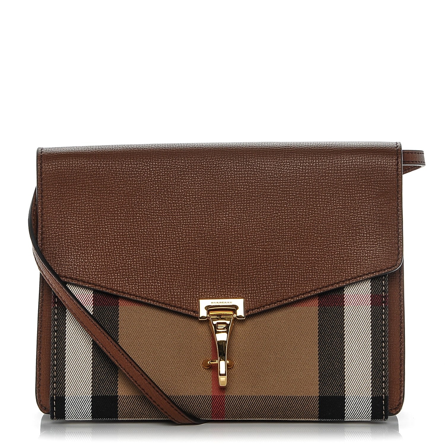 Burberry Derby Calfskin House Check Small Macken Crossbody Bag Tan 1 of 7
