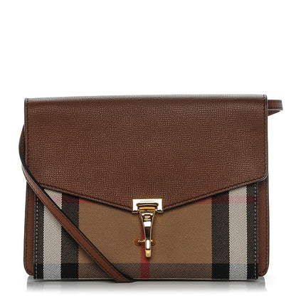Burberry Derby Calfskin House Check Small Macken Crossbody Bag Tan 1 of 7