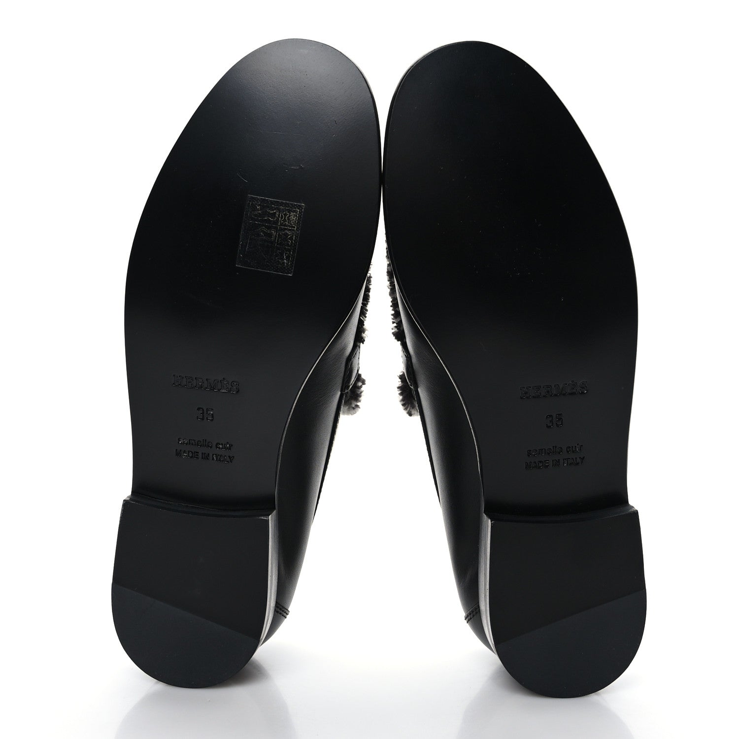 Hermes Toile Calfskin Fray Womens Destin Loafer 35 Black Prunoir 5 of 9