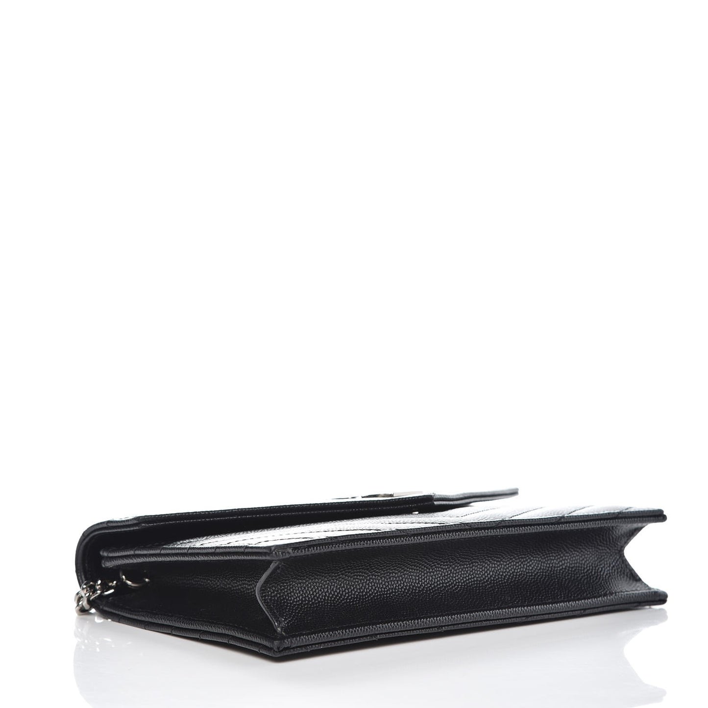 Grain De Poudre Matelasse Chevron Monogram Envelope Chain Wallet Black