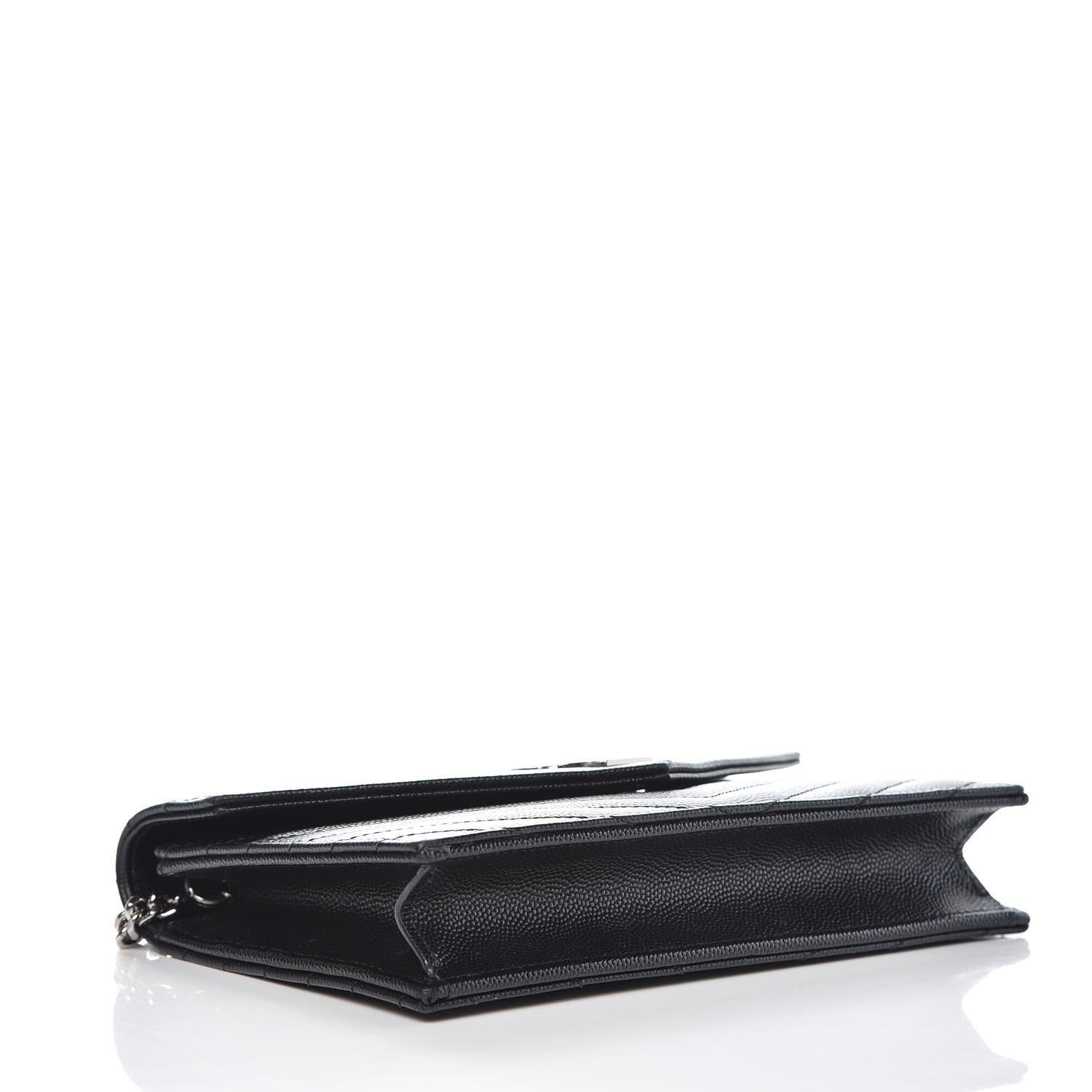 Saint Laurent Grain De Poudre Matelasse Chevron Monogram Envelope Chain Wallet Black 4 of 9