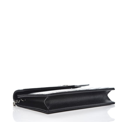 Saint Laurent Grain De Poudre Matelasse Chevron Monogram Envelope Chain Wallet Black 4 of 9