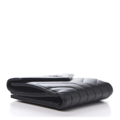 Saint Laurent Lambskin Y Quilted Monogram Compact Loulou Wallet Black 4 of 8