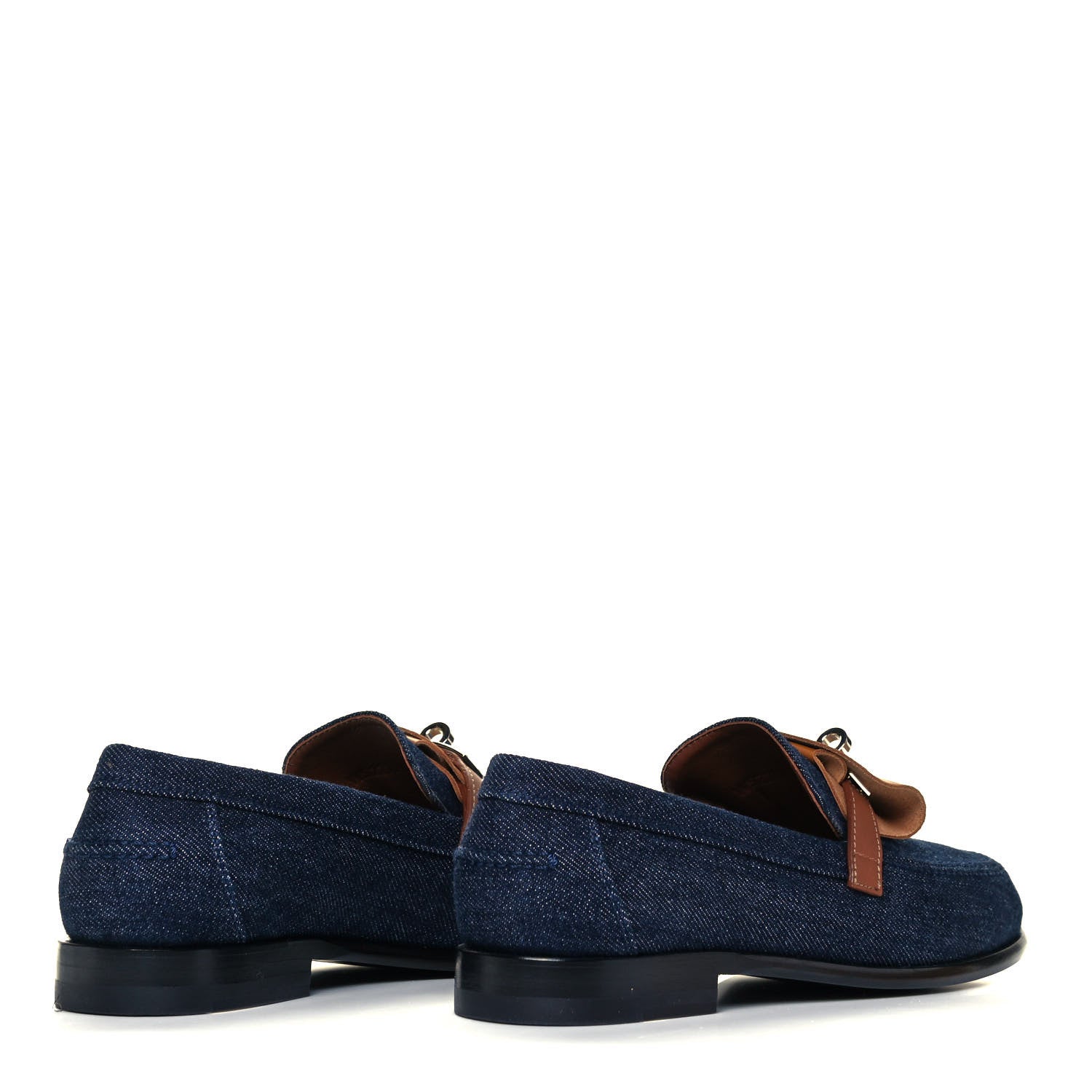 Hermes Denim Canvas Calfskin Womens Destin Loafer 36 Bleu Brut Gold 4 of 11