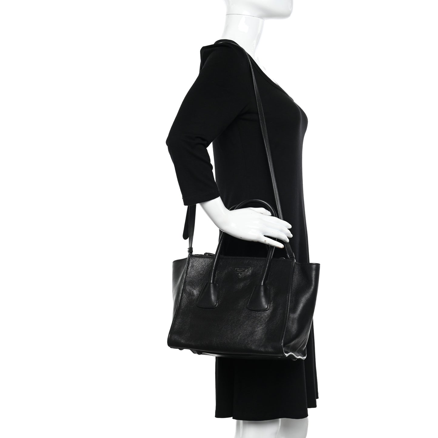 Glace Calf Small Twin Pocket Tote Black