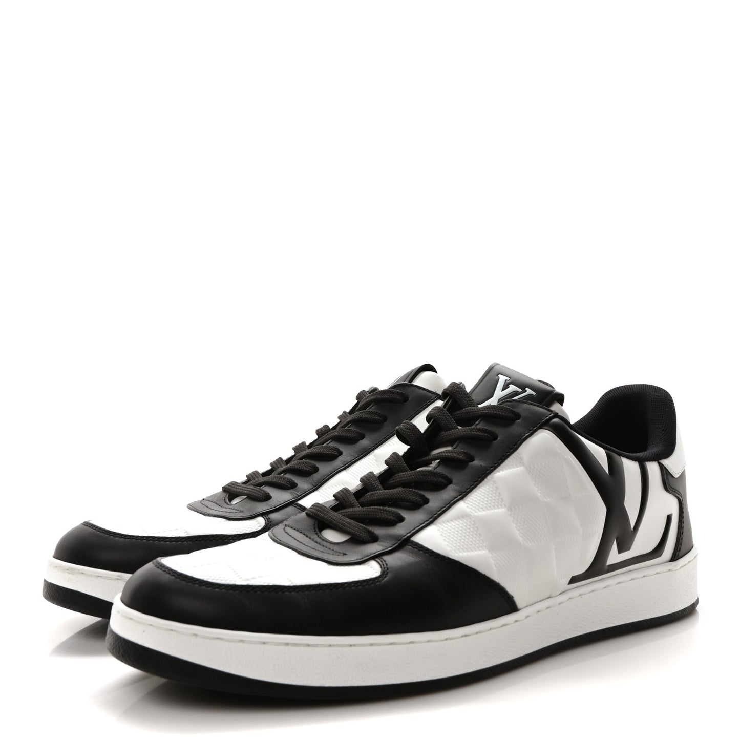 Calfskin Maxi Damier Mens Rivoli Sneakers 8.5 Black White