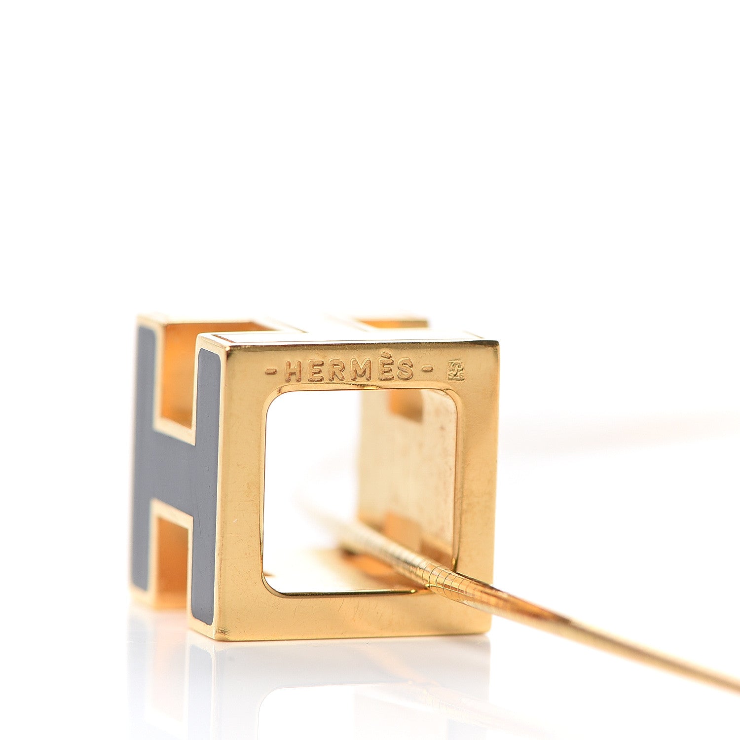 Hermes Gold Lacquered Cage d'H Pendant Necklace Black 4 of 6