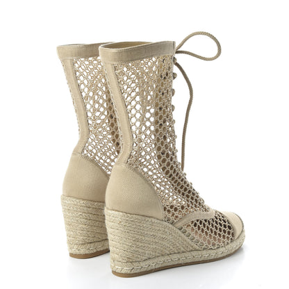Christian Dior Canvas Resille Embroidered Naughtily-D 65mm Wedge Boots 40.5 Cream 4 of 9