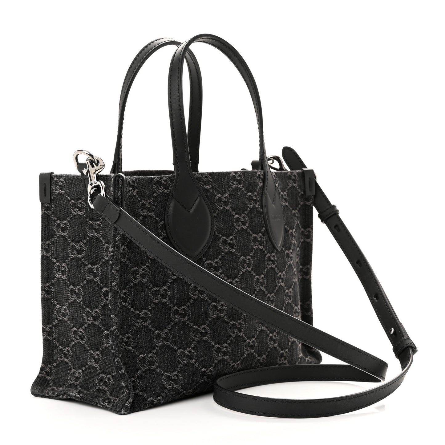 Denim Ophidia GG Monogram Tote Medium Black Grey